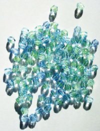 100 4mm Faceted Two Tone Light Sapphire & Light Green Firepolish Beads